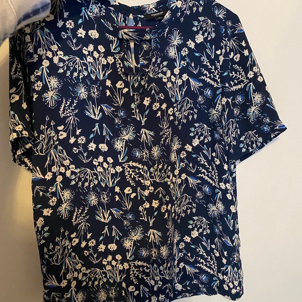 Blue floral cut out shirt